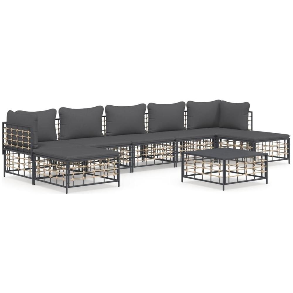 Set Divani Da Giardino 8 Pz Con Cuscini Antracite In Polyrattan - Foto 1