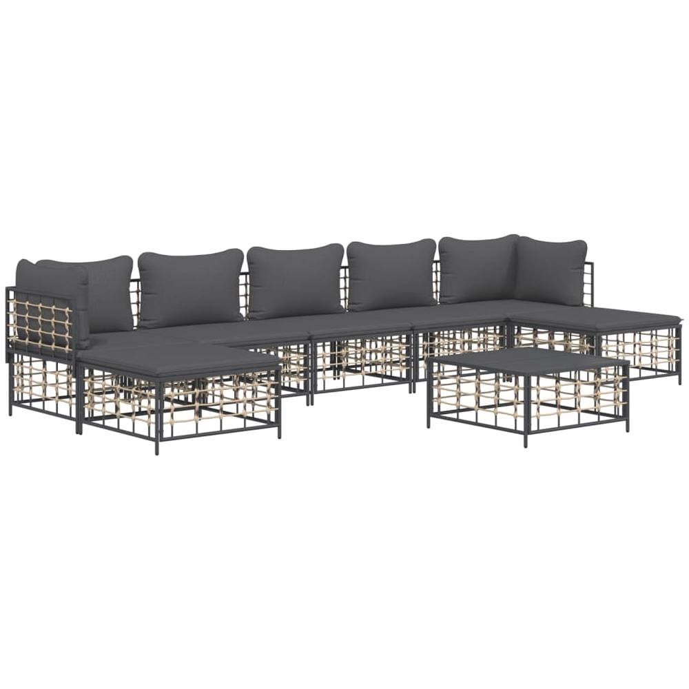 Set Divani Da Giardino 8 Pz Con Cuscini Antracite In Polyrattan - Foto 2