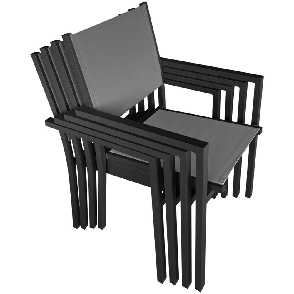 Set Di 8 Sedie In Alluminio Antracite - Textilene Grigio - Foto 2