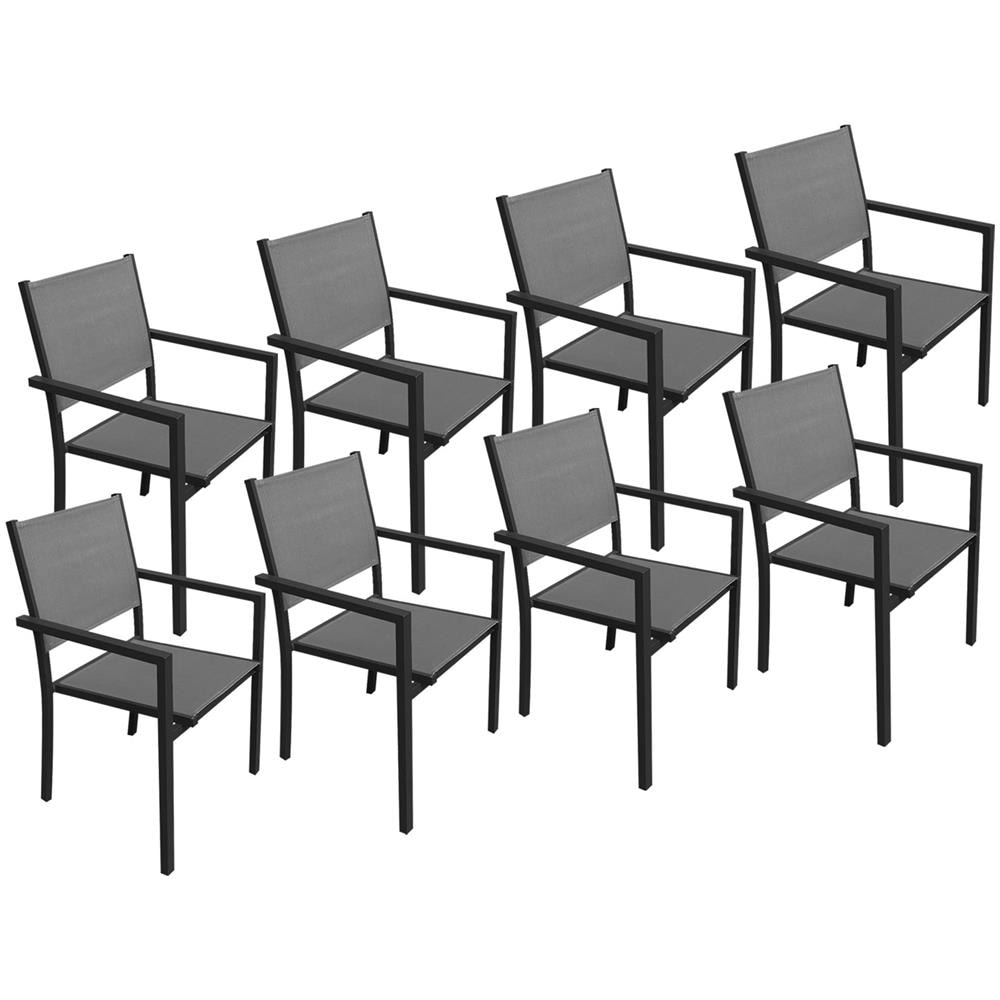 Set Di 8 Sedie In Alluminio Antracite - Textilene Grigio - Foto 1