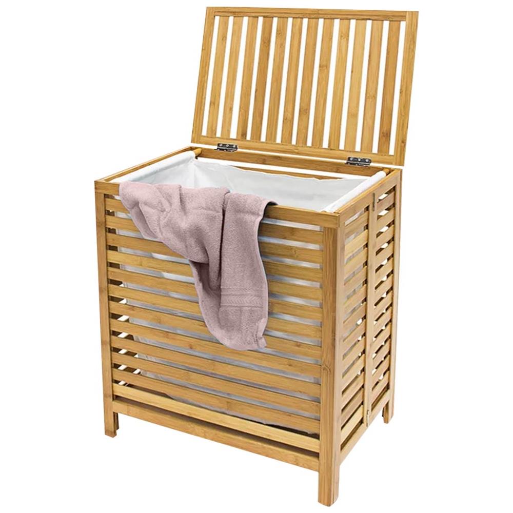 Cesto Biancheria Sporca In Bambu E Tessuto Cesta Portabiancheria 50x35x60cm - Foto 2