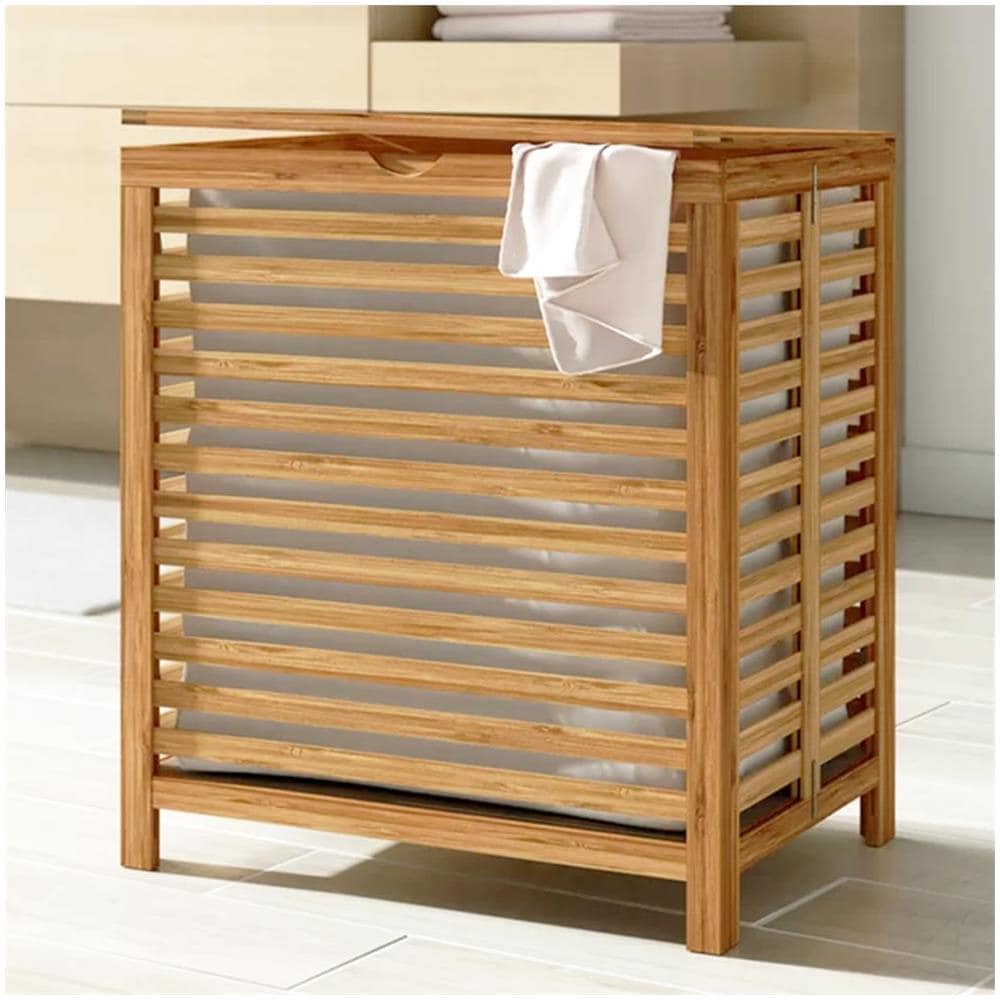 Cesto Biancheria Sporca In Bambu E Tessuto Cesta Portabiancheria 50x35x60cm - Foto 5