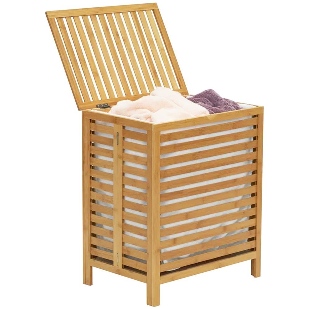 Cesto Biancheria Sporca In Bambu E Tessuto Cesta Portabiancheria 50x35x60cm - Foto 1