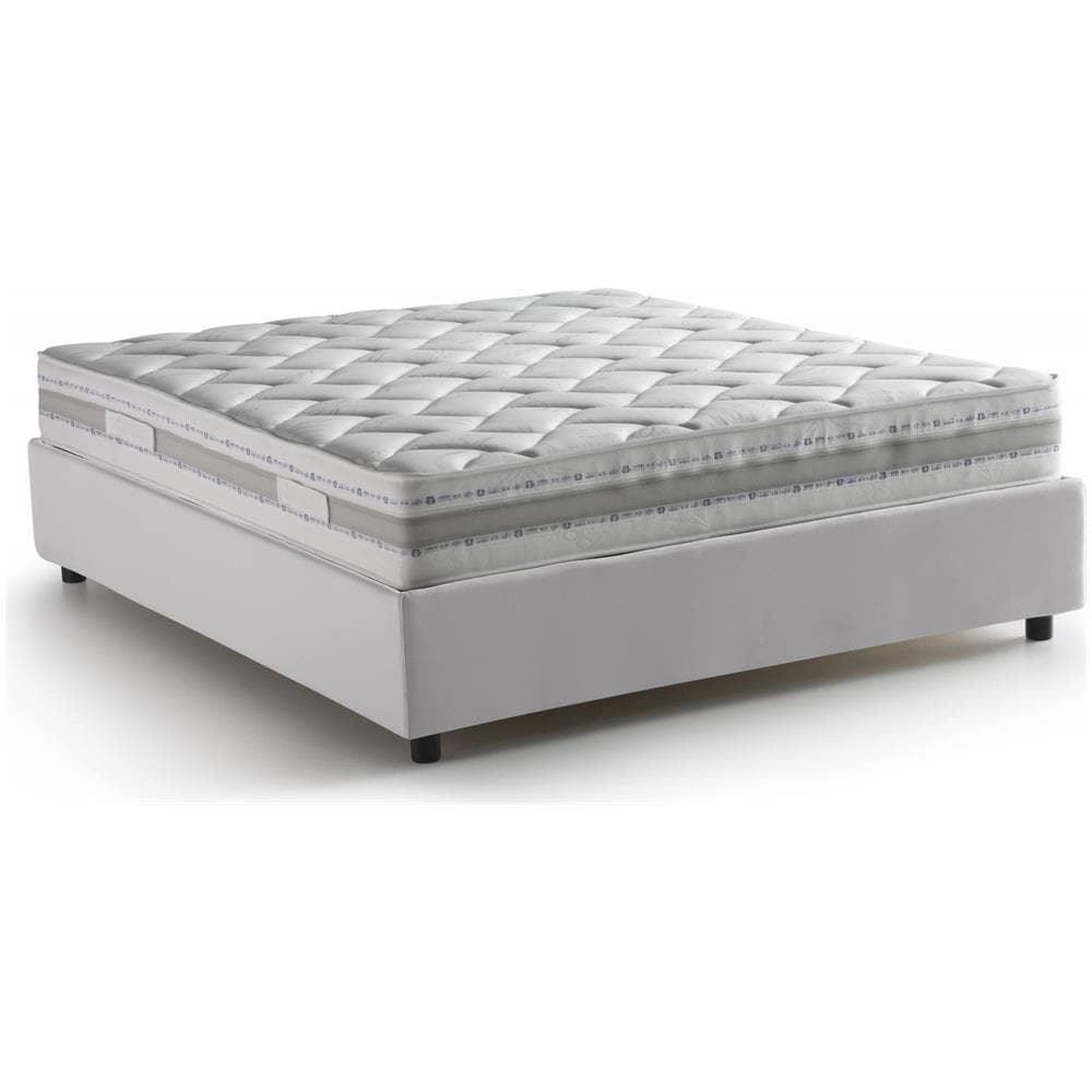 Letto Matrimoniale Elena, Letto Contenitore Con Rivestimento In Ecopelle, 100% Made In Italy, Apertura Frontale, Con Materasso Cm 140x190 Incluso, Bianco - Foto 3