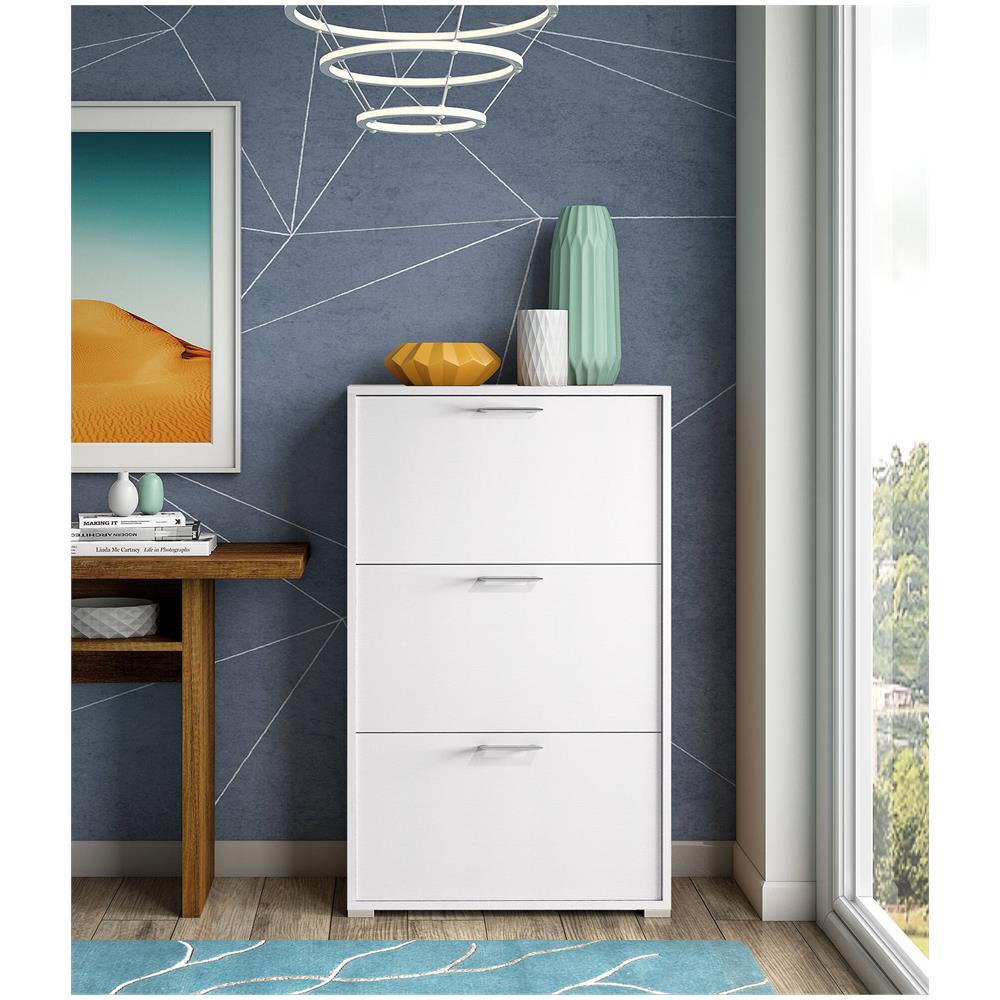 Scarpiera Iris, Mobile Multiuso Da Ingresso Con 3 Ante A Ribalta, Armadietto Portascarpe Moderno, 100% Made In Italy, 67x18h112 Cm, Bianco - Foto 1