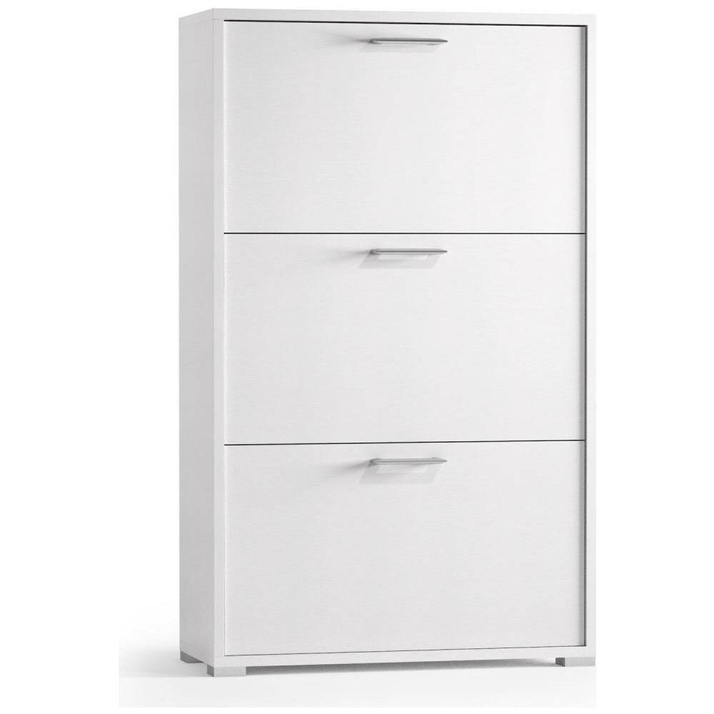 Scarpiera Iris, Mobile Multiuso Da Ingresso Con 3 Ante A Ribalta, Armadietto Portascarpe Moderno, 100% Made In Italy, 67x18h112 Cm, Bianco - Foto 2