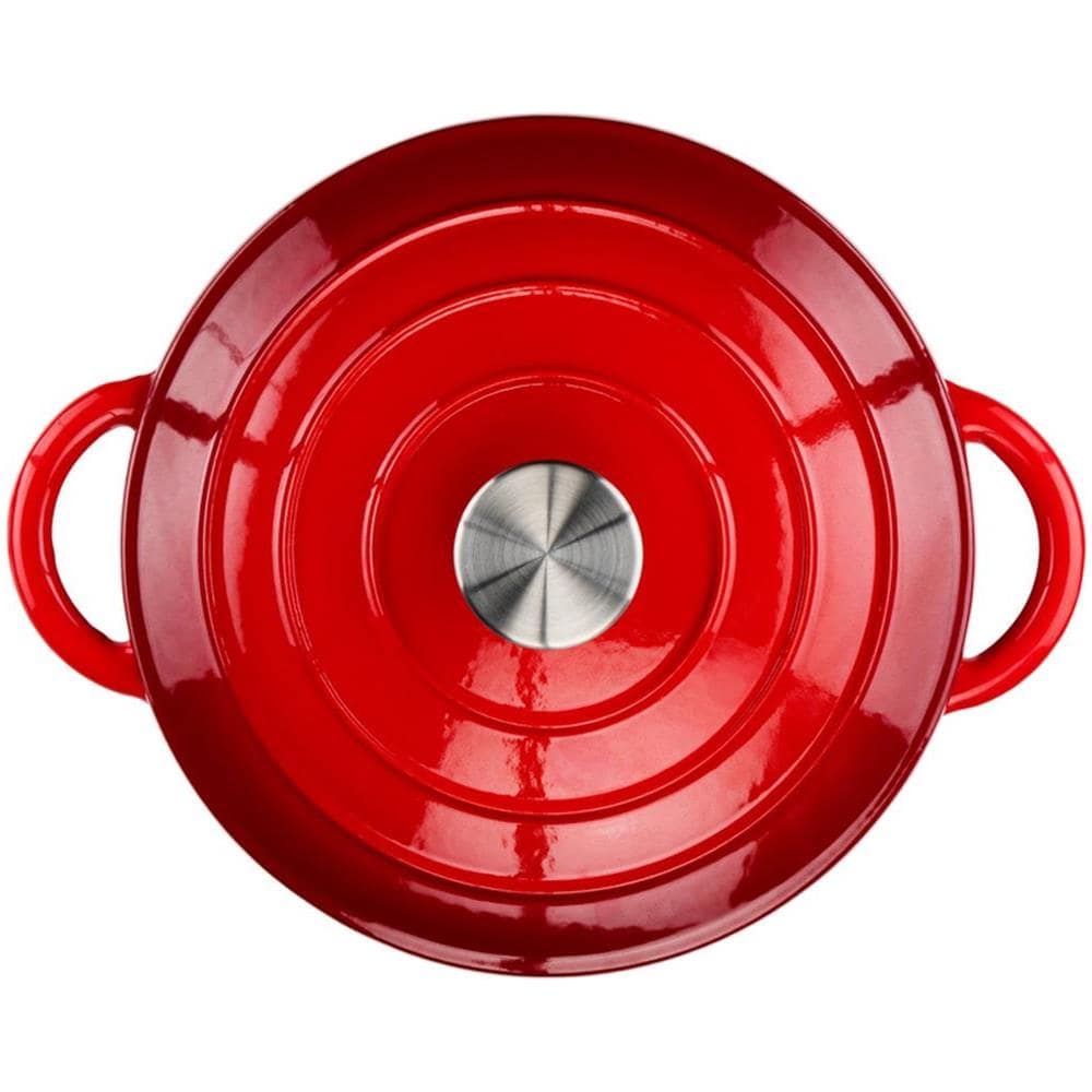 Padella in Ghisa con Coperchio Casseruola 24 cm Rossa Adatto a Tutti i Fornelli - Foto 4