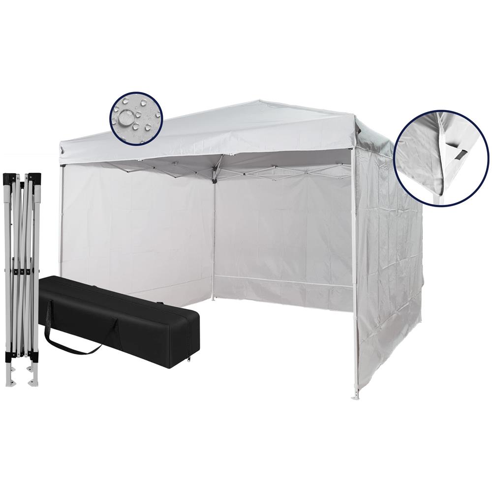Gazebo 3x3 Pieghevole Impermeabile Con 3 Pareti Laterali, Struttura Resistente in Acciaio, Richiudibile a Fisarmonica, Con Sacca Per il Trasporto, Telo in Poliestere 160 gr /mq | Gazebo Pop-up - Foto 1