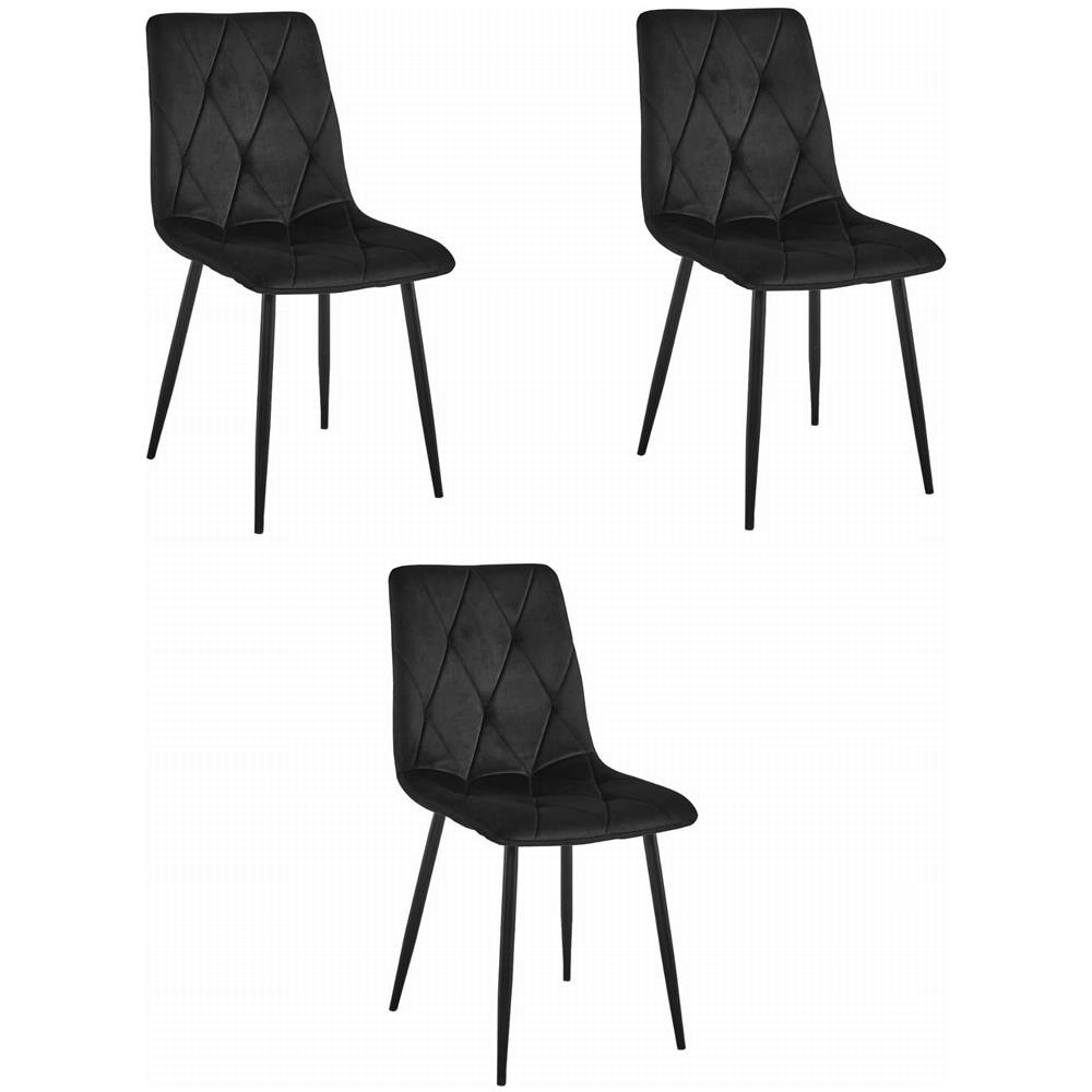 Set di 3 sedie da pranzo TYRA in velluto nero con gambe in metallo - Foto 1