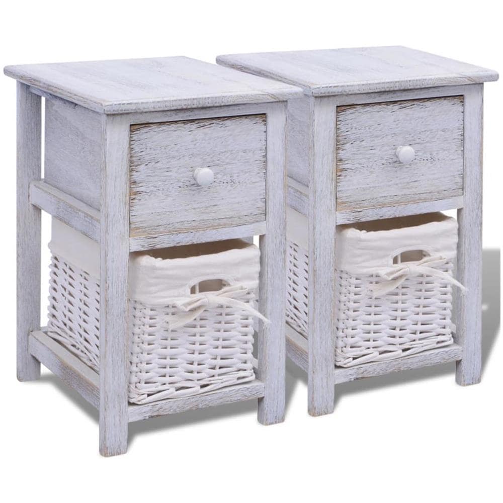 Comodini Shabby Chic 2 Pezzi Bianchi In Legno - Foto 2