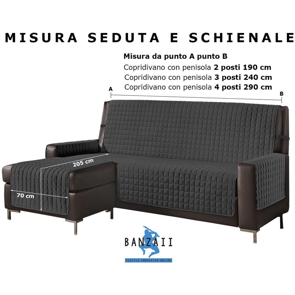 Copridivano Con Penisola Destra / sinistra Trapuntato Tinta Unita Antimacchia Reversibile 3 Posti Grigio Scuro - Foto 2
