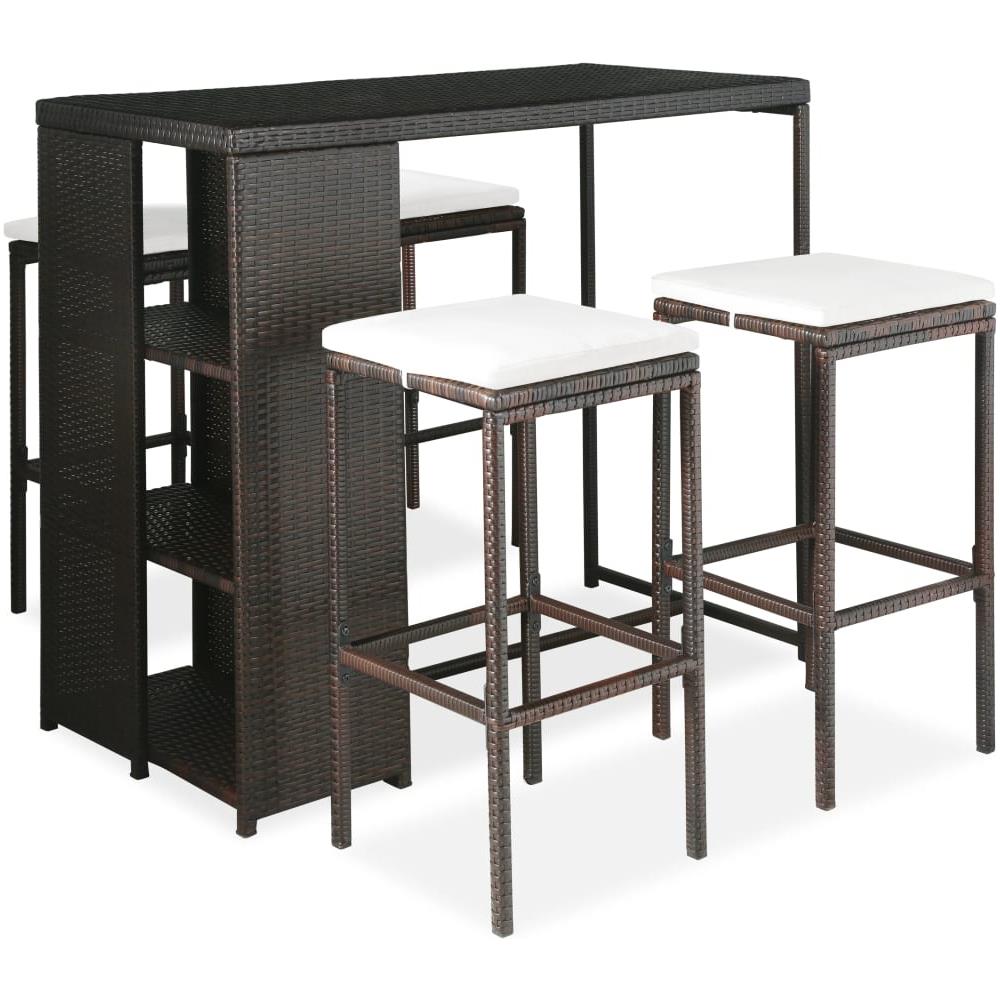 Set da Bar da Giardino 5 pz con Cuscini in Polyrattan Marrone - Foto 1