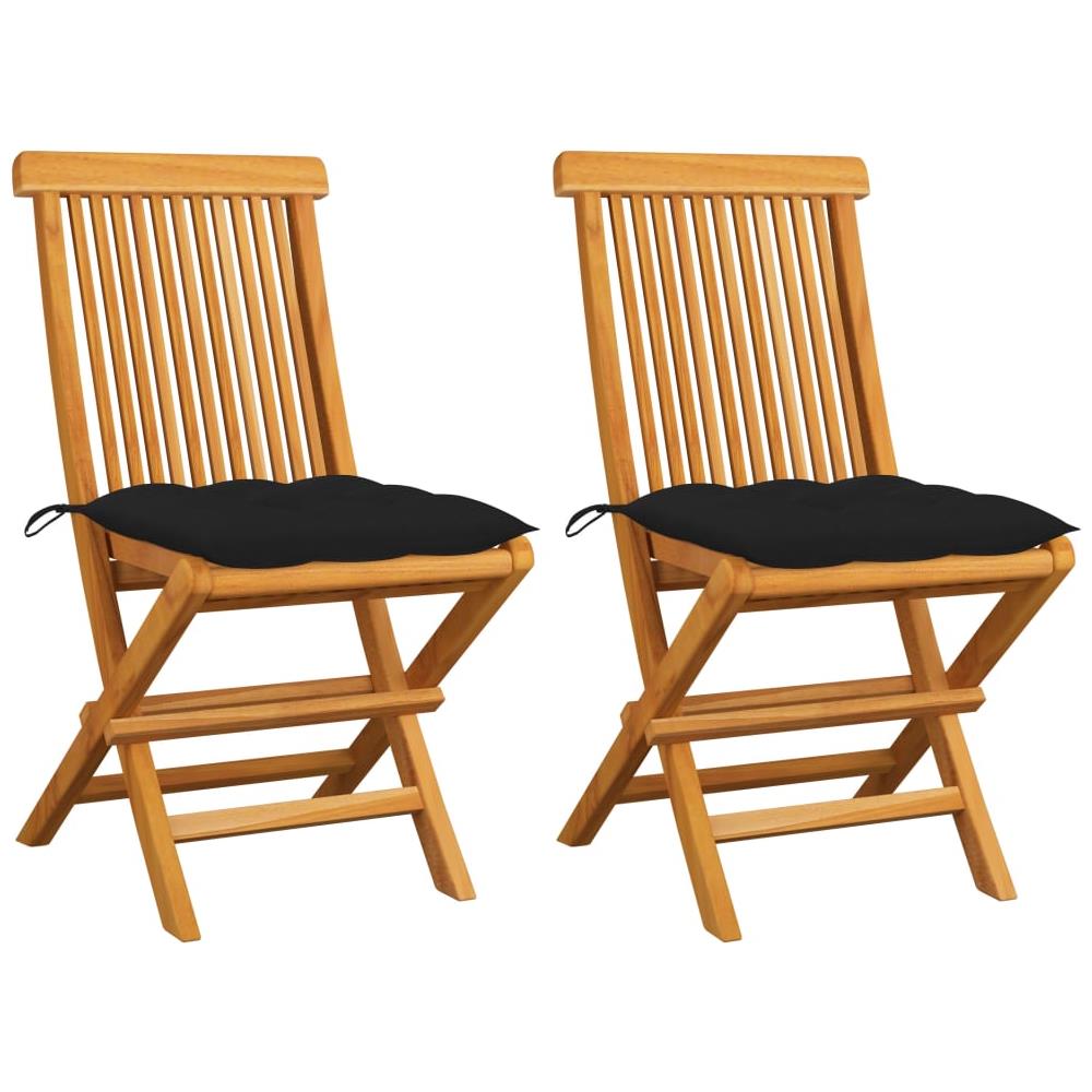 Sedie da Giardino con Cuscini Neri 2 pz in Massello di Teak - Foto 1