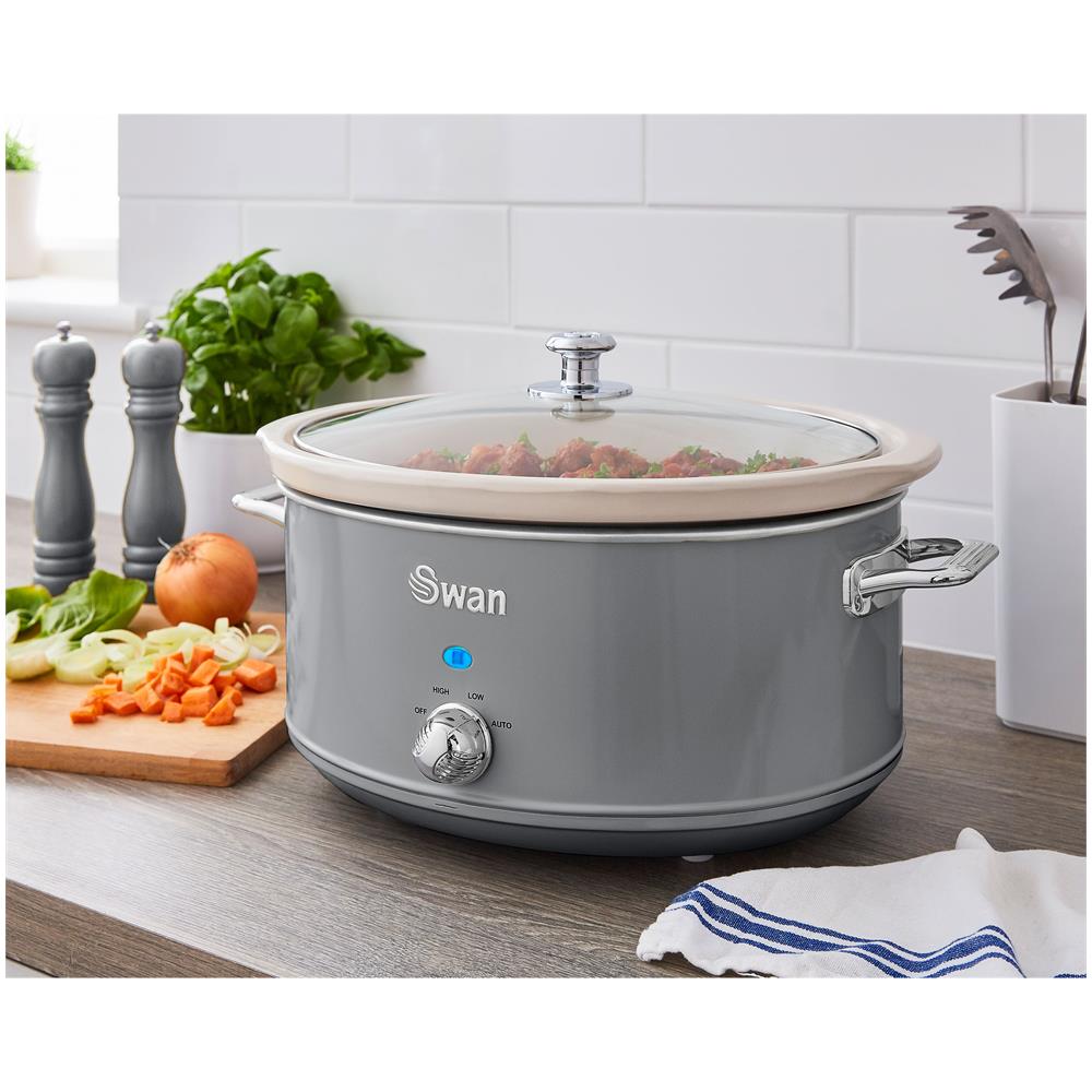 Swan Sf17031grn Retro Slow Cooker 6,5l Pentola Rimovibile In Ceramica Antiaderente Senza Pfoa 320w Grigio - Foto 6