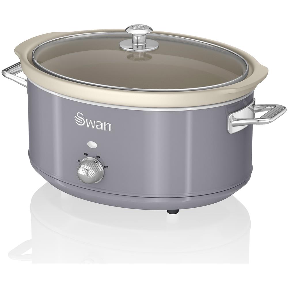 Swan Sf17031grn Retro Slow Cooker 6,5l Pentola Rimovibile In Ceramica Antiaderente Senza Pfoa 320w Grigio - Foto 1