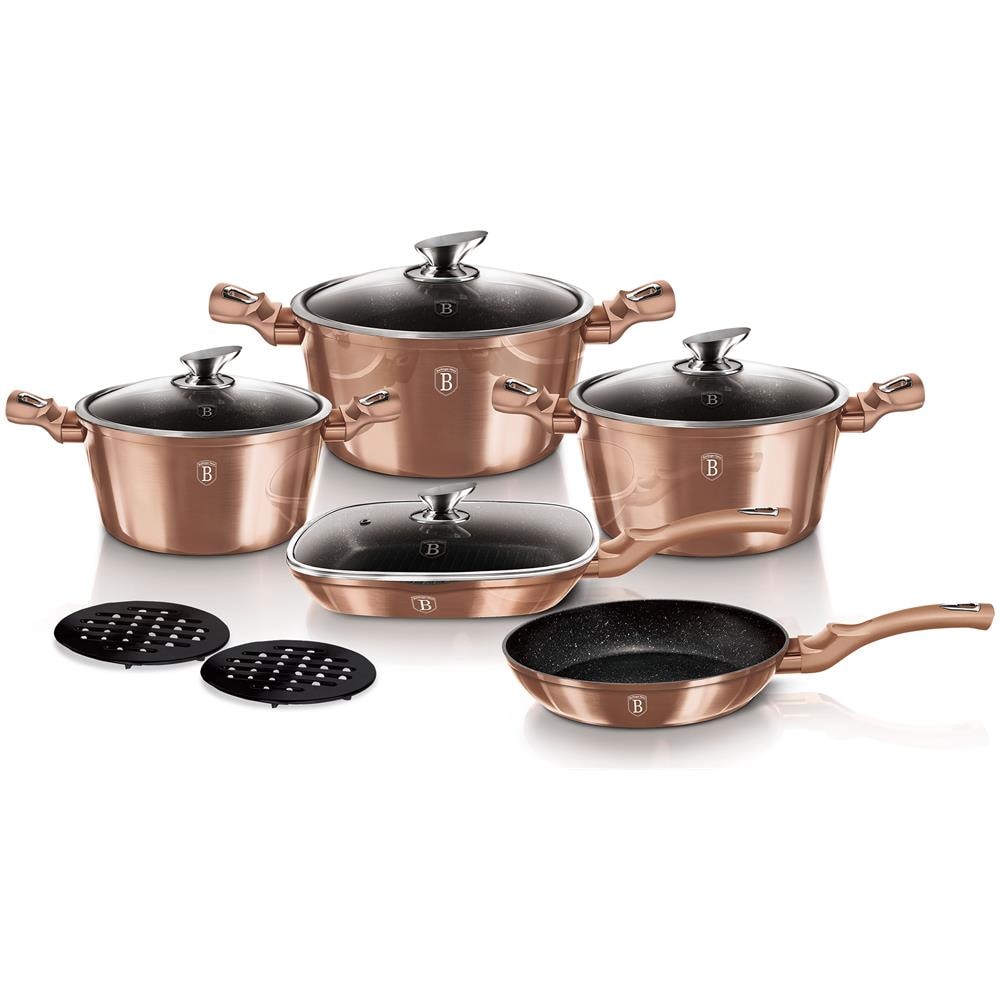 Rose Gold Set Pentole Induzione 11-piece Alluminio Antiaderente Casseruoli, Padella, Grill Oro Rosa - Foto 1