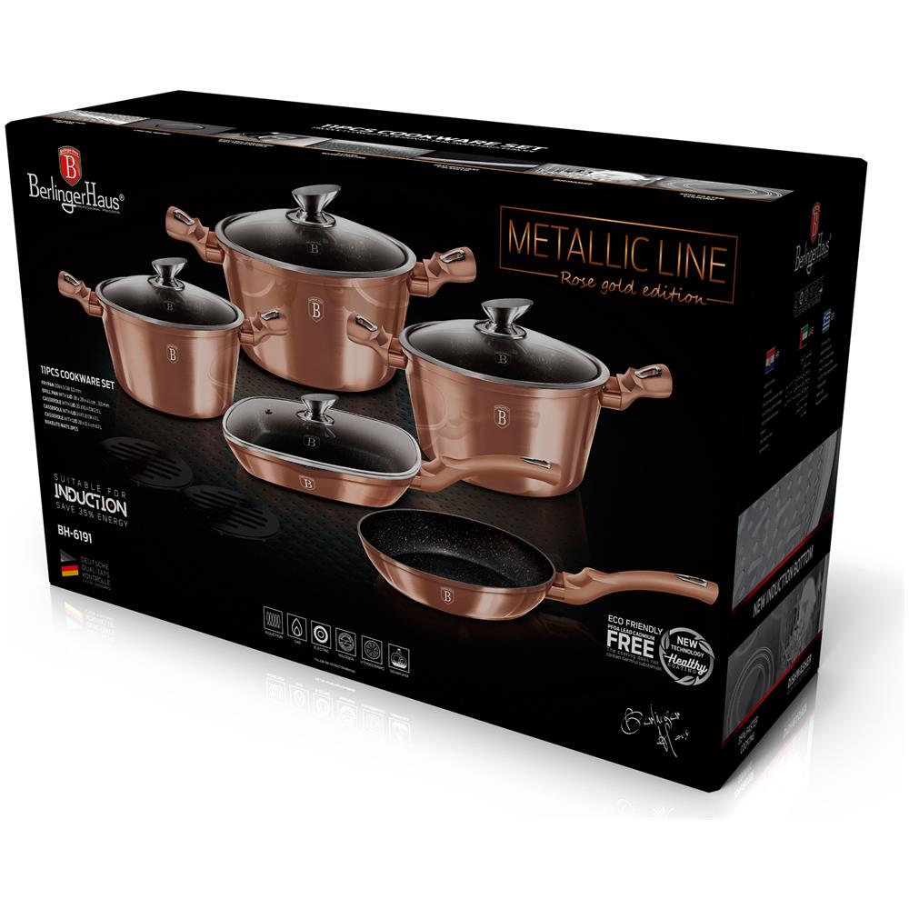 Rose Gold Set Pentole Induzione 11-piece Alluminio Antiaderente Casseruoli, Padella, Grill Oro Rosa - Foto 2
