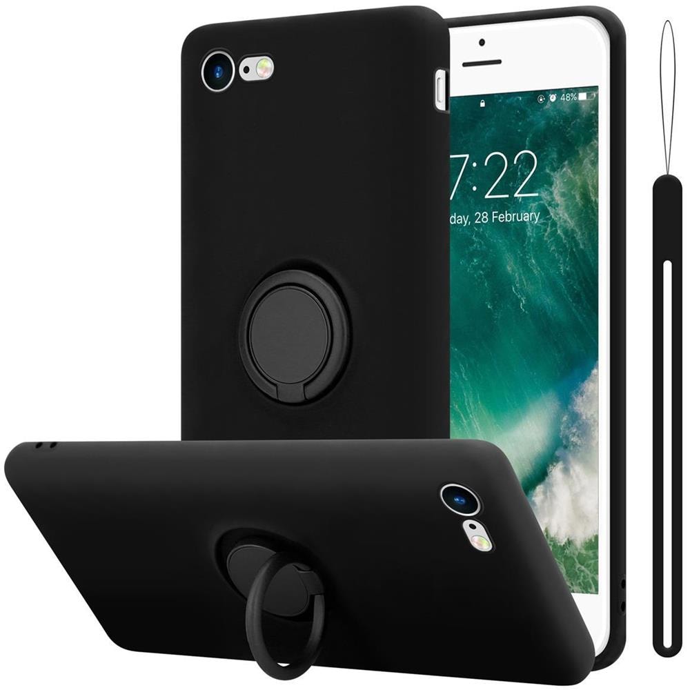 Cadorabo Custodia Compatibile Con Apple Iphone 7 / 7s / 8 / Se 2020 In Liquid Nero - Coperchio Protettivo In Silicone Tpu Flessibile Con Anello - Foto 1