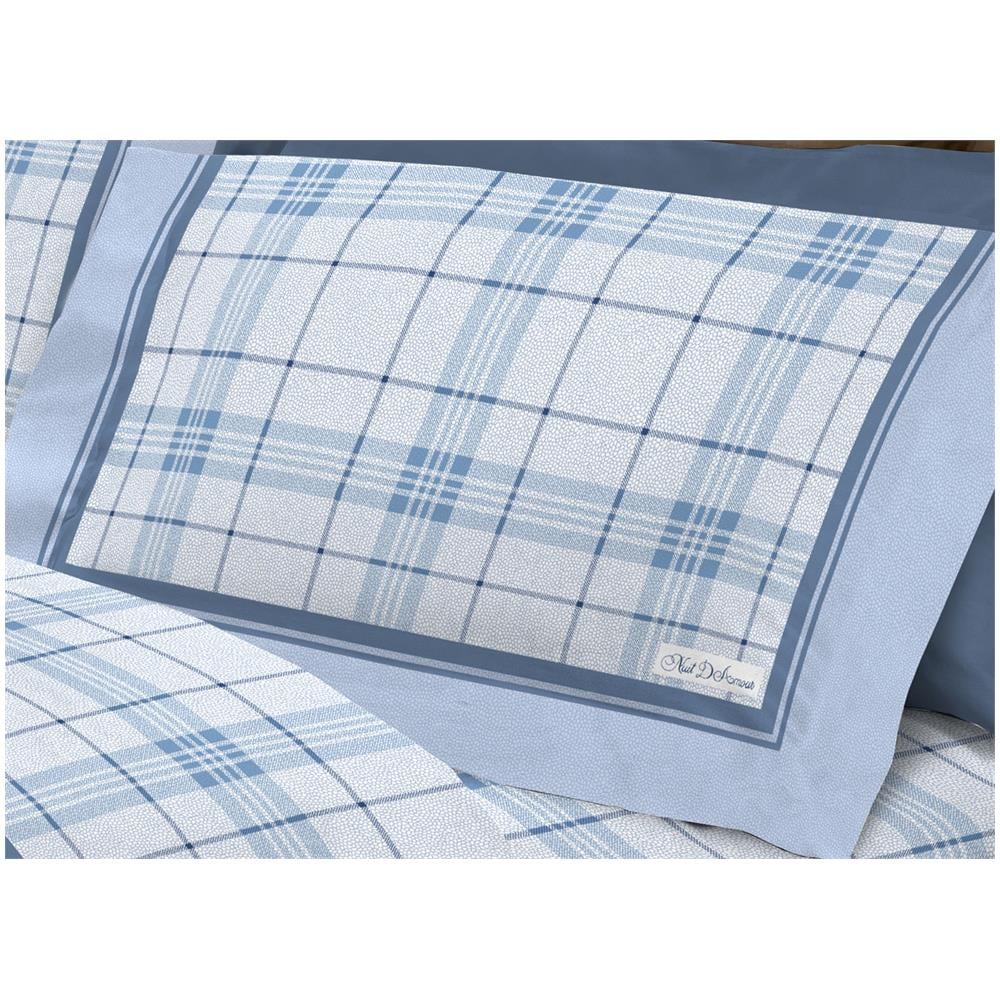 Completo Lenzuola Flanella 100% Cotone Disegno Torino A Quadri Rigato Matrimoniale Azzurro - Foto 6