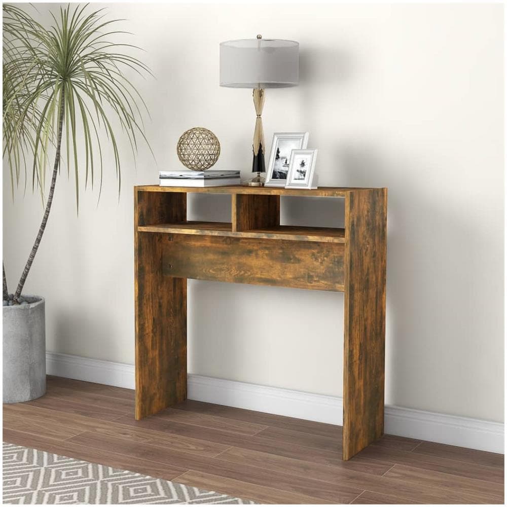 Tavolino Consolle Rovere Fumo 78x30x80 Cm In Legno Multistrato - Foto 3
