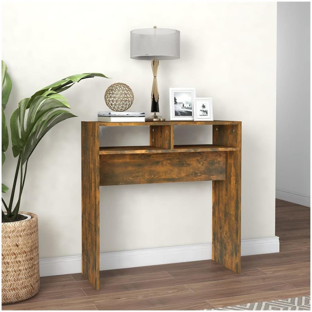 Tavolino Consolle Rovere Fumo 78x30x80 Cm In Legno Multistrato - Foto 1