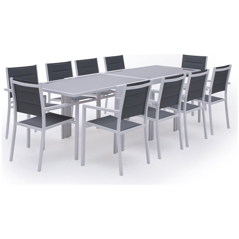 Lampedusaset Di Mobili Da Giardino Allungabili In Textilene Grigio 10 Posti - Alluminio Bianco - Foto 1