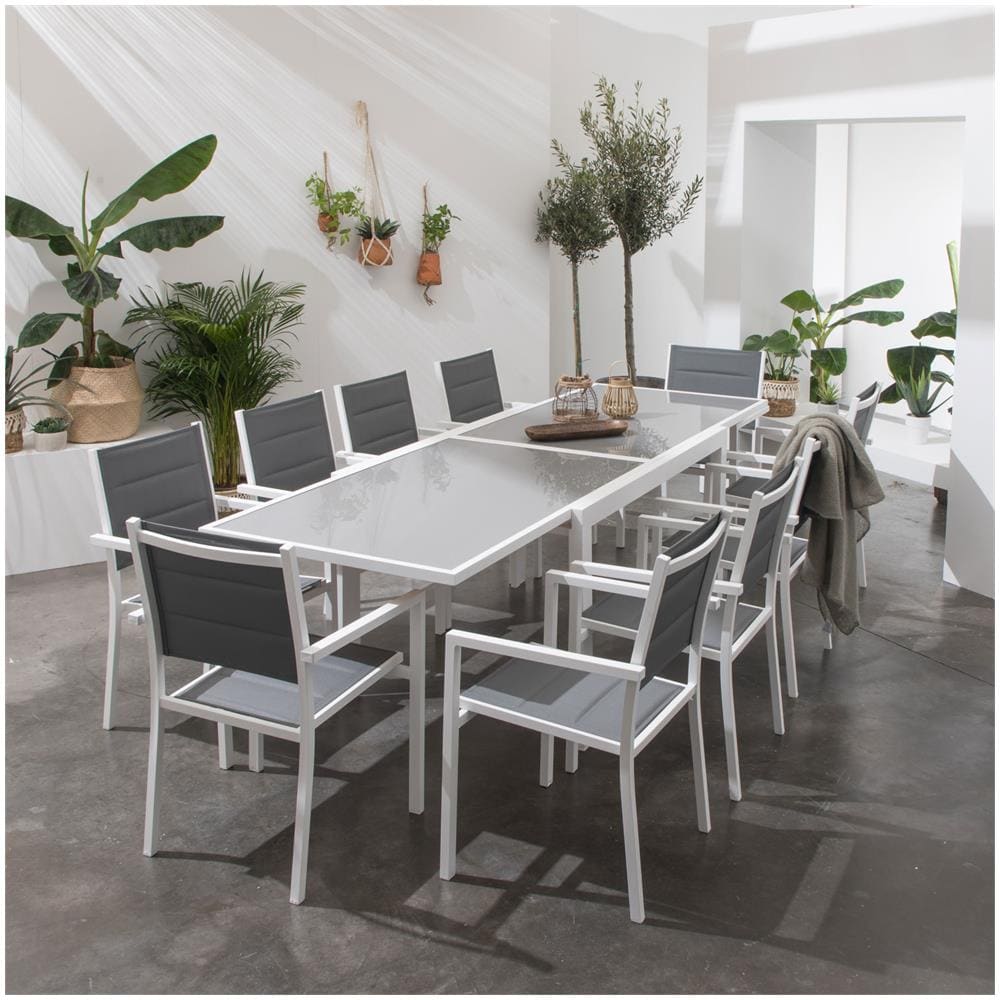 Lampedusaset Di Mobili Da Giardino Allungabili In Textilene Grigio 10 Posti - Alluminio Bianco - Foto 2