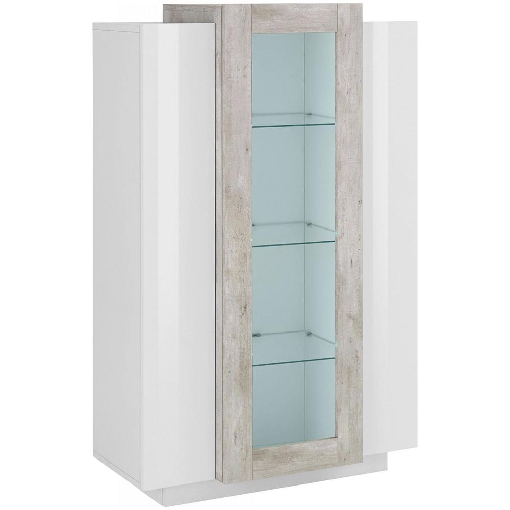 Vetrina Kevin, Credenza Con Tre Ante, Mobile Da Soggiorno Multiuso, 100% Made In Italy, Cm 80x38h121, Bianco Lucido E Cemento - Foto 2
