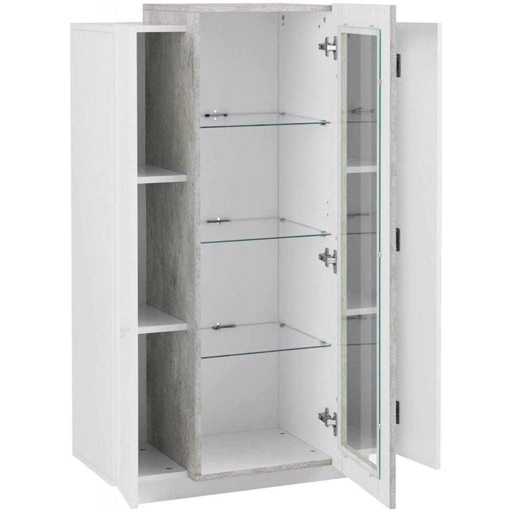 Vetrina Kevin, Credenza Con Tre Ante, Mobile Da Soggiorno Multiuso, 100% Made In Italy, Cm 80x38h121, Bianco Lucido E Cemento - Foto 4