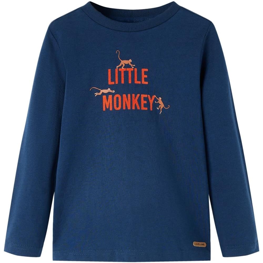 Maglietta Bambini Maniche Lunghe Stampa Little Monkey Blu Marino 140 - Foto 1