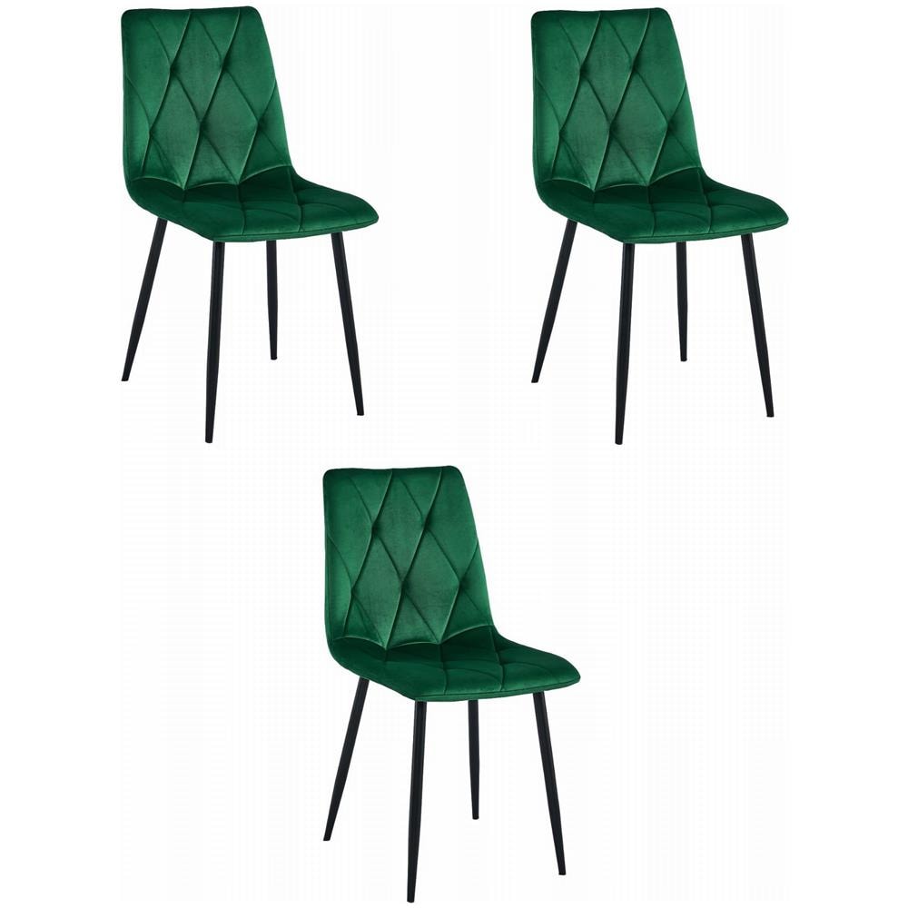 Sedia TYRA in velluto verde scuro / gambe nere x 3 - Foto 1