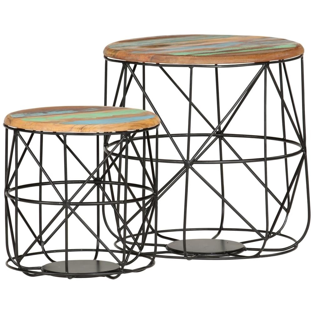 Tavolini Da Caffè 2 Pz In Legno Massello Di Recupero - Foto 8