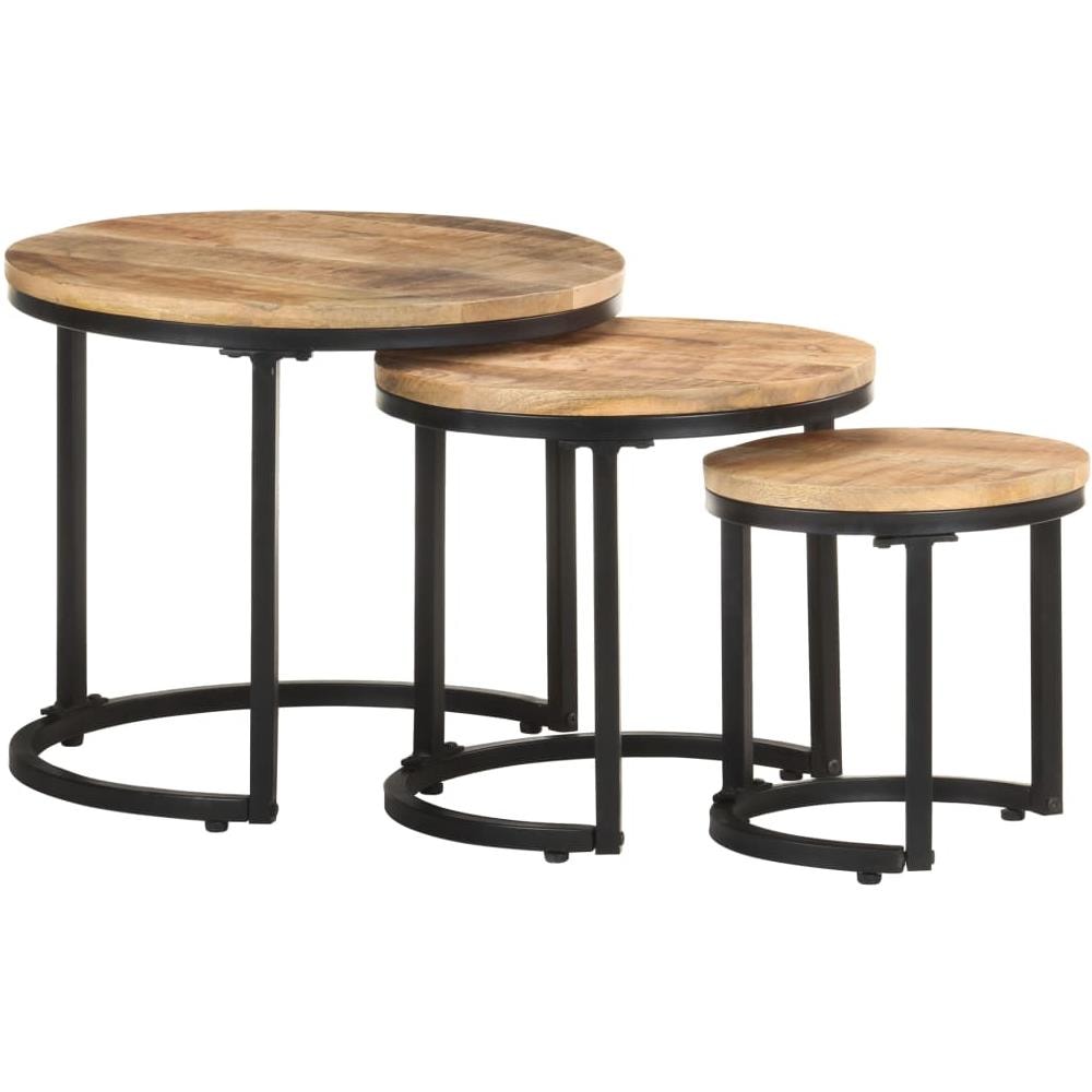 Tavolini Laterali 3 Pz In Legno Di Mango Grezzo - Foto 1