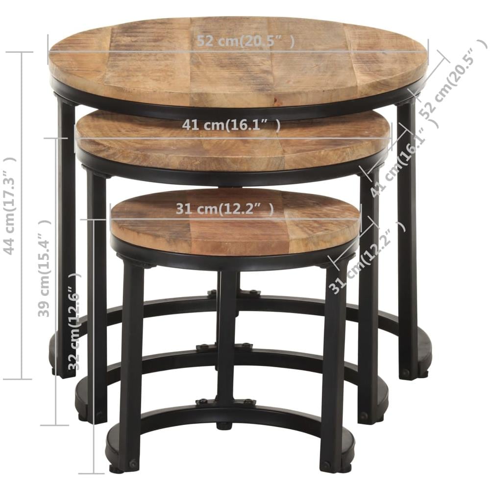 Tavolini Laterali 3 Pz In Legno Di Mango Grezzo - Foto 10