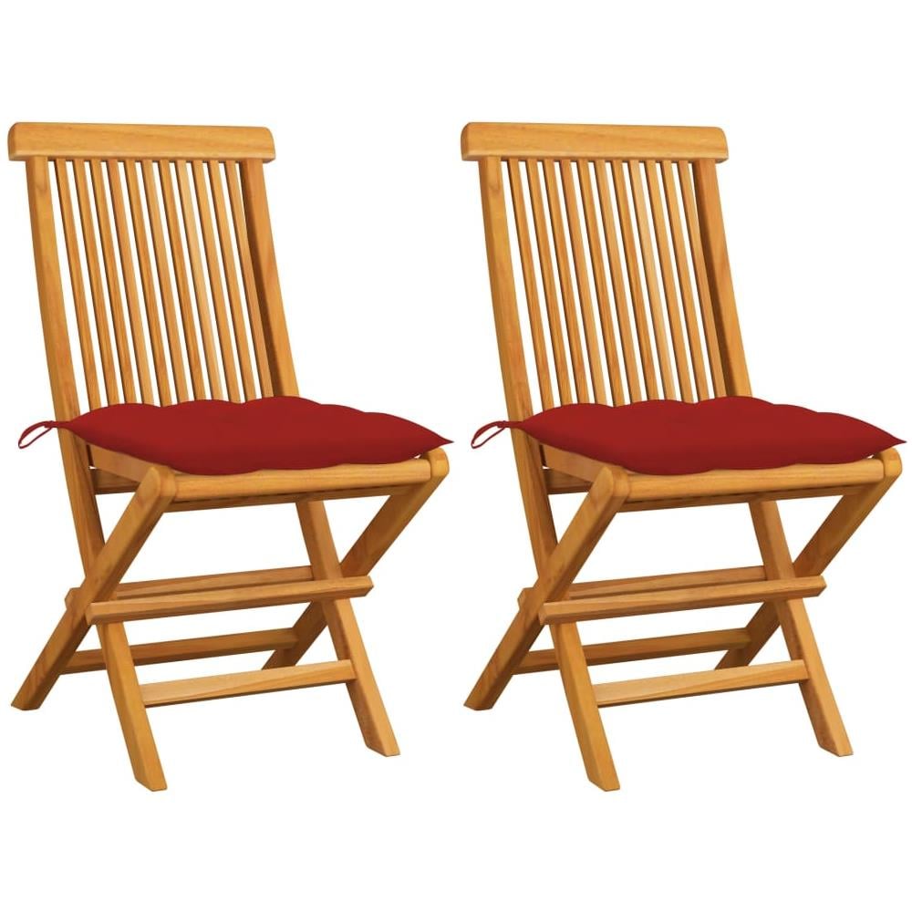 Sedie da Giardino con Cuscini Rossi 2 pz in Massello di Teak - Foto 1