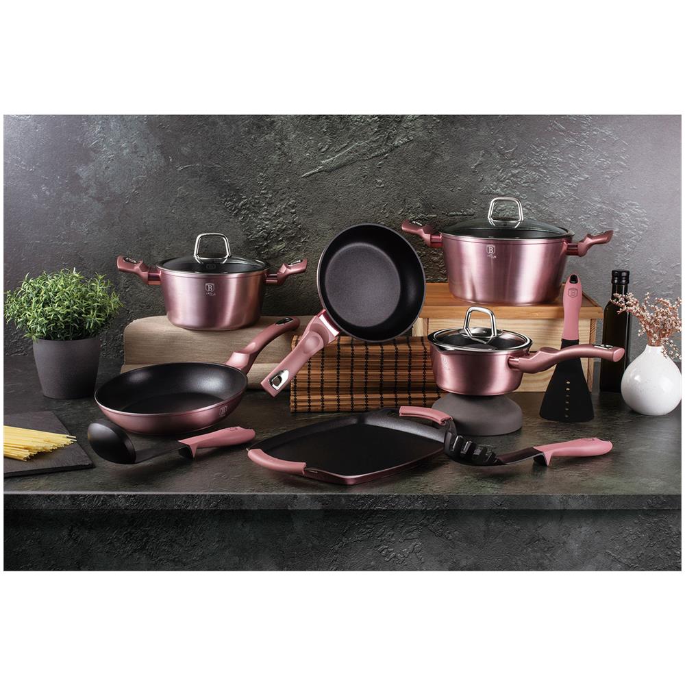 I-rose Set Pentole Induzione 12-pcs Alluminio Antiaderente Casseruoli Padelle Piastra Rosa - Foto 6