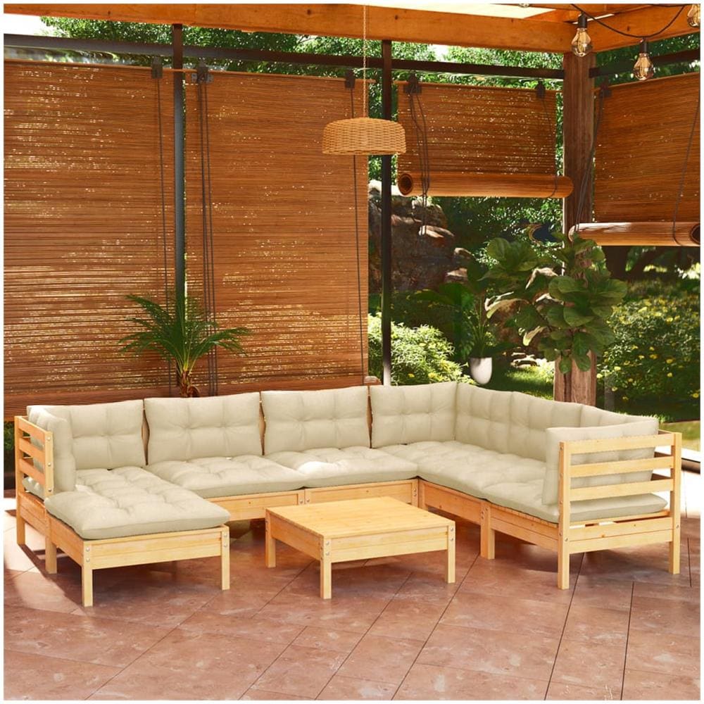 Set Divani Da Giardino 8 Pz Con Cuscini Crema In Massello Di Pino - Foto 1