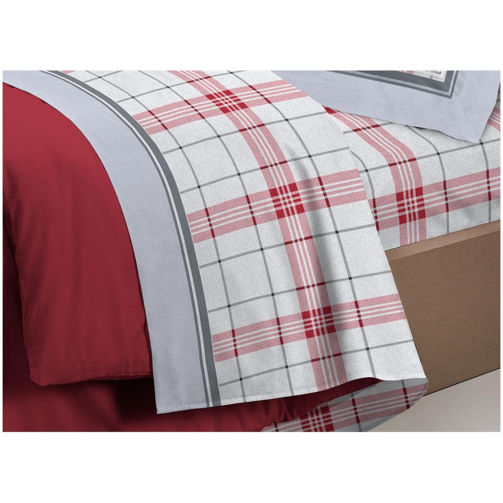 Completo Lenzuola Flanella 100% Cotone Disegno Torino A Quadri Rigato Piazza E Mezza Grigio - Foto 2