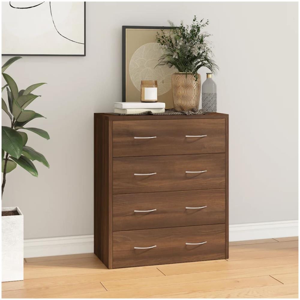Credenza Con 4 Cassetti 60x30,5x71 Cm Rovere Marrone - Foto 1