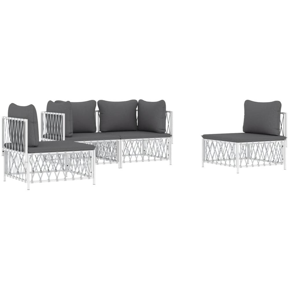 Set Salotto Da Giardino 4 Pz Con Cuscini In Acciaio Bianco - Foto 2