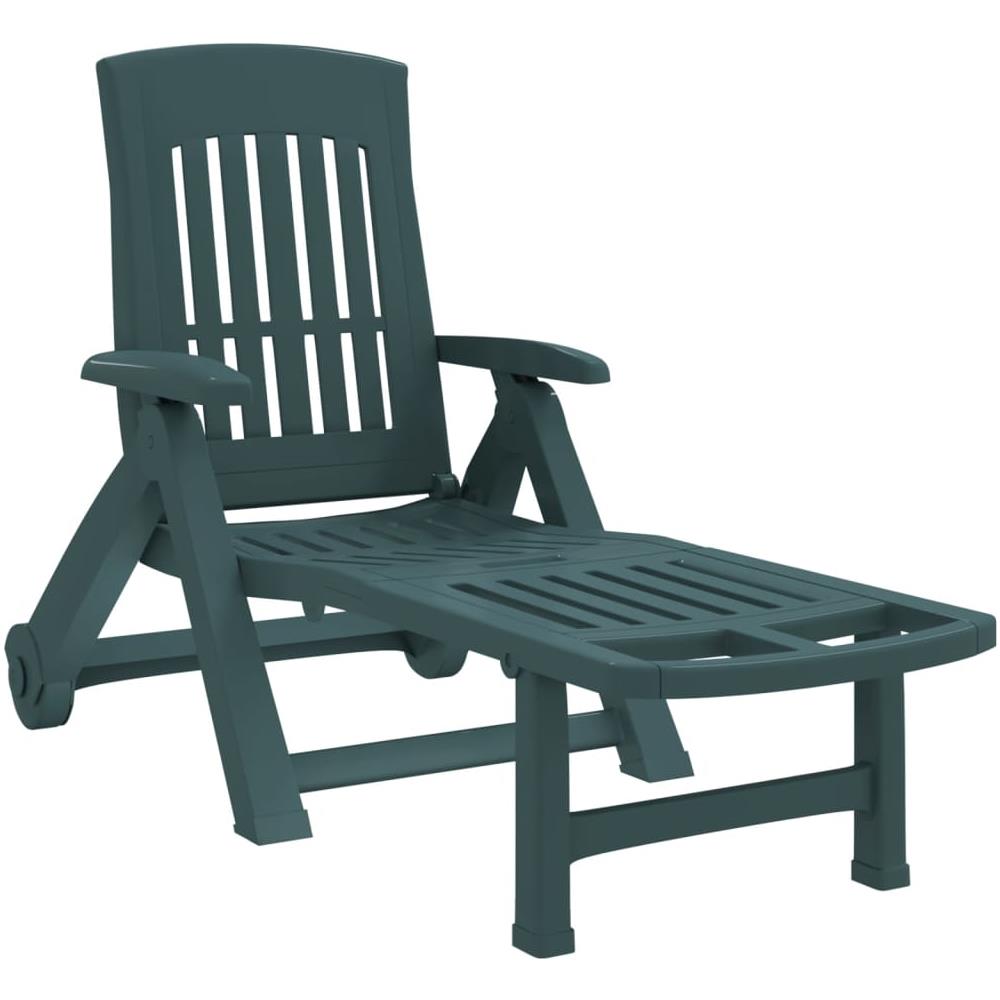 Lettino Prendisole Pieghevole con Ruote Verde in PP - Foto 2