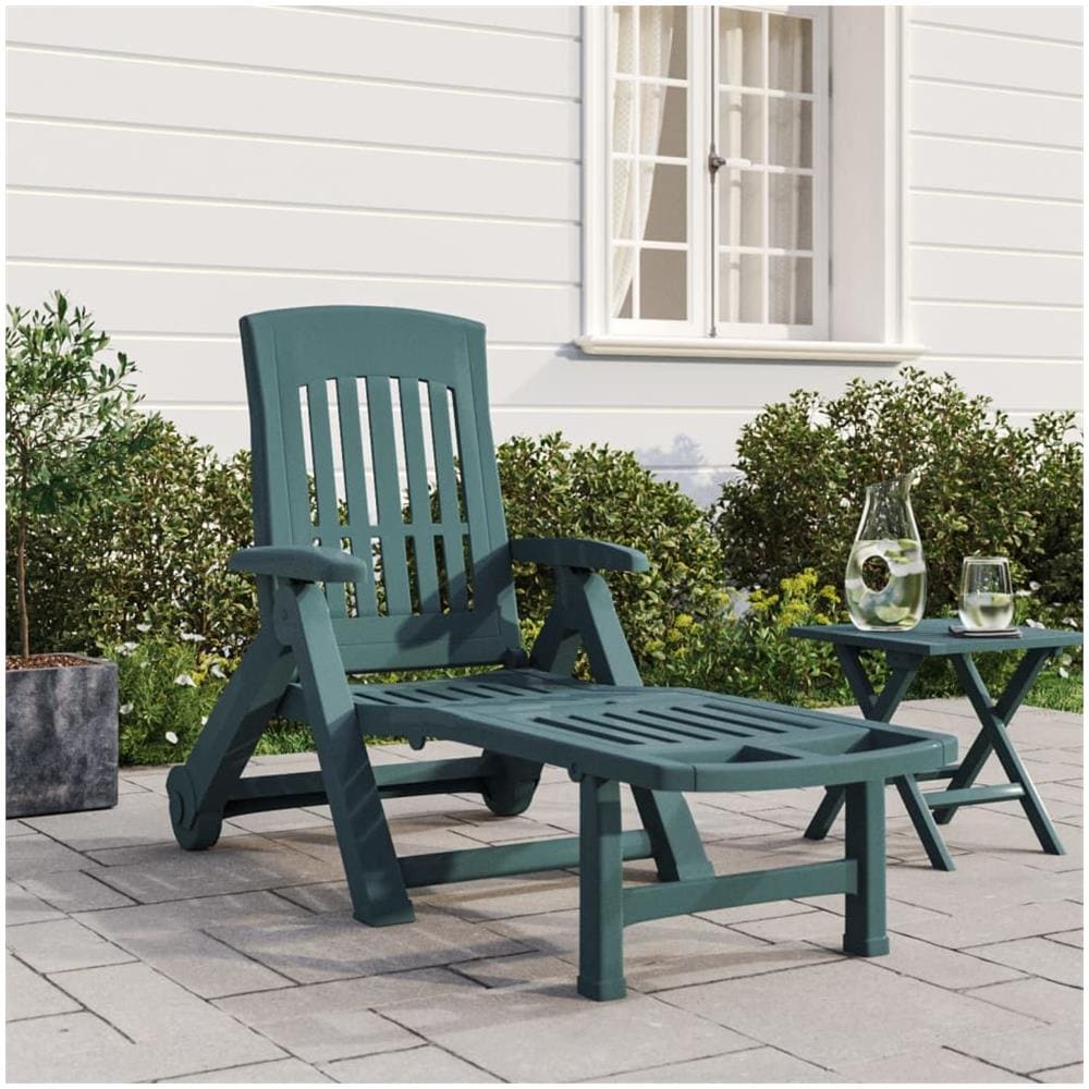 Lettino Prendisole Pieghevole con Ruote Verde in PP - Foto 1