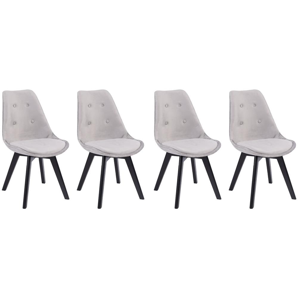 Set Di 4 Sedie In Velluto Grigio Nora Con Cuscino - Foto 1