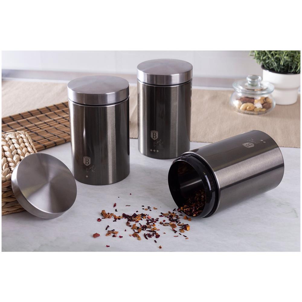 Carbon Pro Set Di Portapane + 3 Barattoli Da Cucina Acciaio Inox Design Moderno, Coperchio Grigio Scuro / Inox - Foto 2