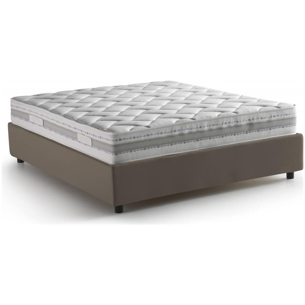 Letto Matrimoniale Elena, Letto Contenitore Con Rivestimento In Ecopelle, 100% Made In Italy, Apertura Frontale, Con Materasso Cm 140x190 Incluso, Tortora - Foto 3