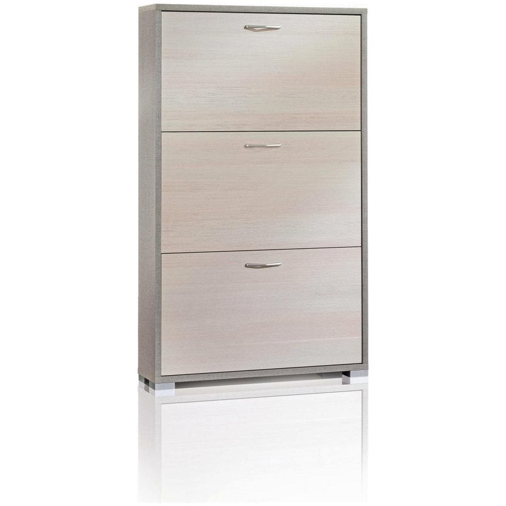 Scarpiera Iris, Mobile Multiuso Da Ingresso Con 3 Ante A Ribalta, Armadietto Portascarpe Moderno, 100% Made In Italy, 67x18h112 Cm, Larice - Foto 2
