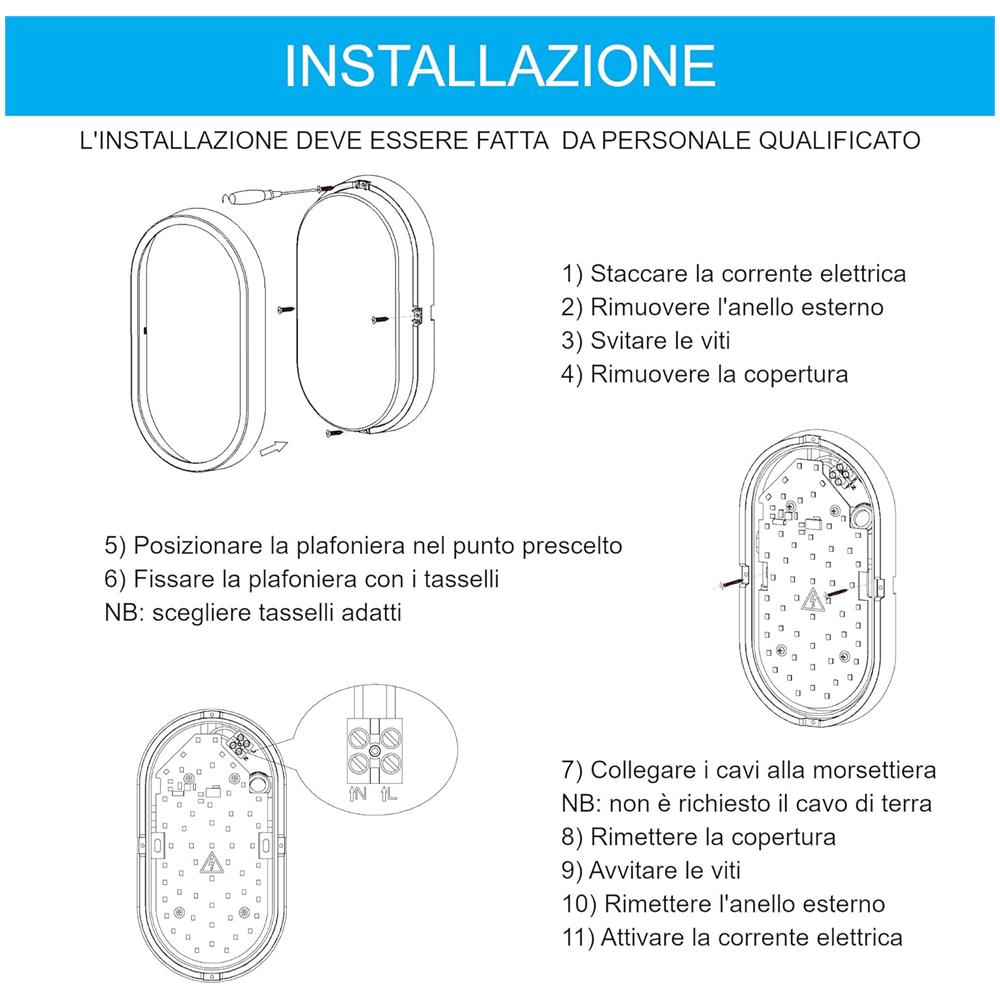 Plafoniera Led 15w - Ip54 Resistente All'acqua - Luce Bianca Calda 3000k - 1350 Lumen - Plafoniera Ovale Impermeabile Da Soffitto E Parete - Ideale Per Uso Esterno O Interno - Foto 5