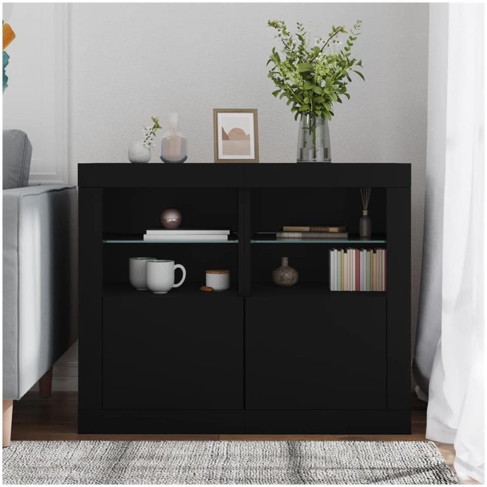 Armadietti Con Luci Led 2pz Neri In Legno Multistrato - Foto 3