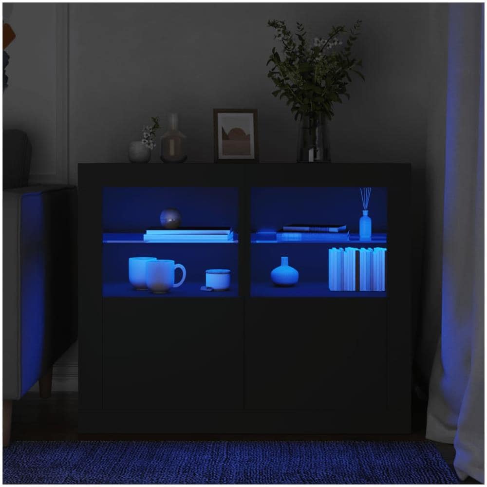 Armadietti Con Luci Led 2pz Neri In Legno Multistrato - Foto 1