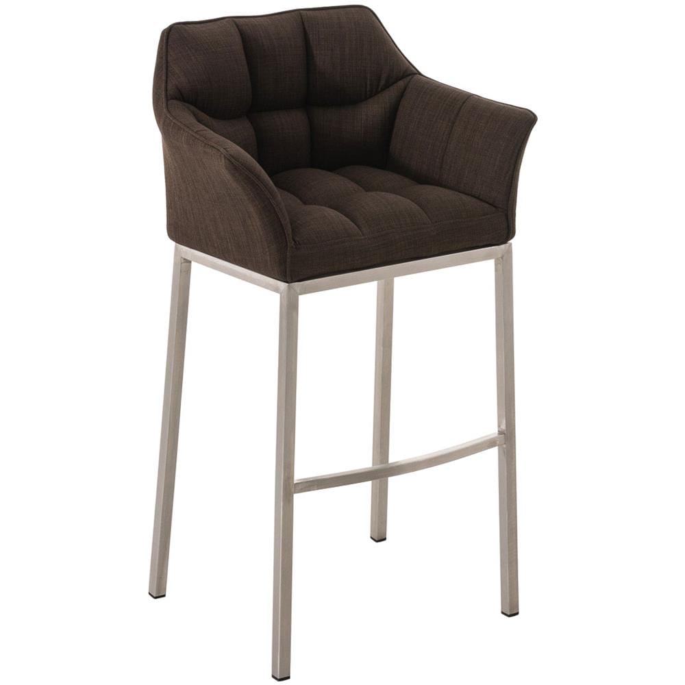 Sgabello DAMASO B con Telaio a 4 Gambe Nero, in Tessuto Marrone Telaio Acciaio Inox - Foto 1